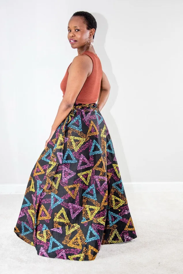 Aboye Maxi Skirt- Black and multi color triangles