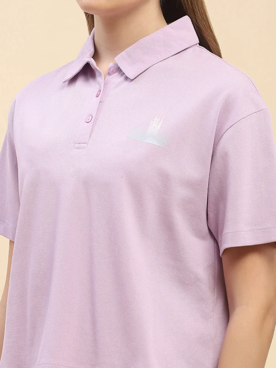 Camla Barcelona Graphic Printed Lilac Polo Neck T- Shirt