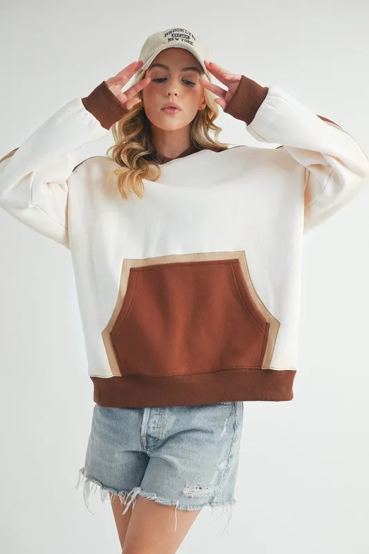 Color Block Kangaroo Pocketed Hoodie
