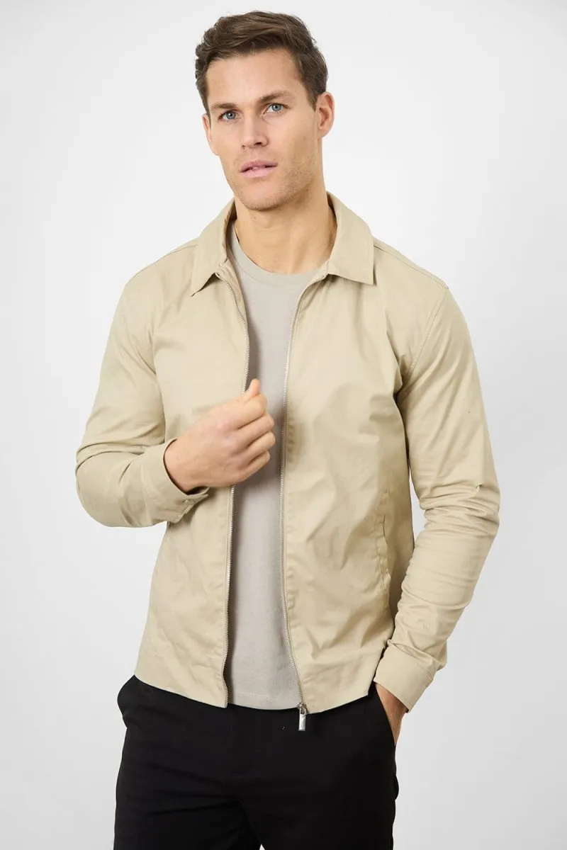 Cotton Blend Harrington in Stone