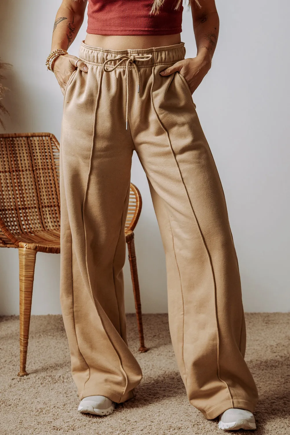 Exposed Seam High Waist Wide Leg Pants