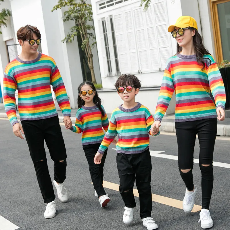 Family Matching Rainbow Striped Sweater