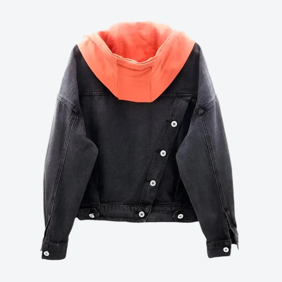 Hooded Asymmetric Oversized Denim Jackets