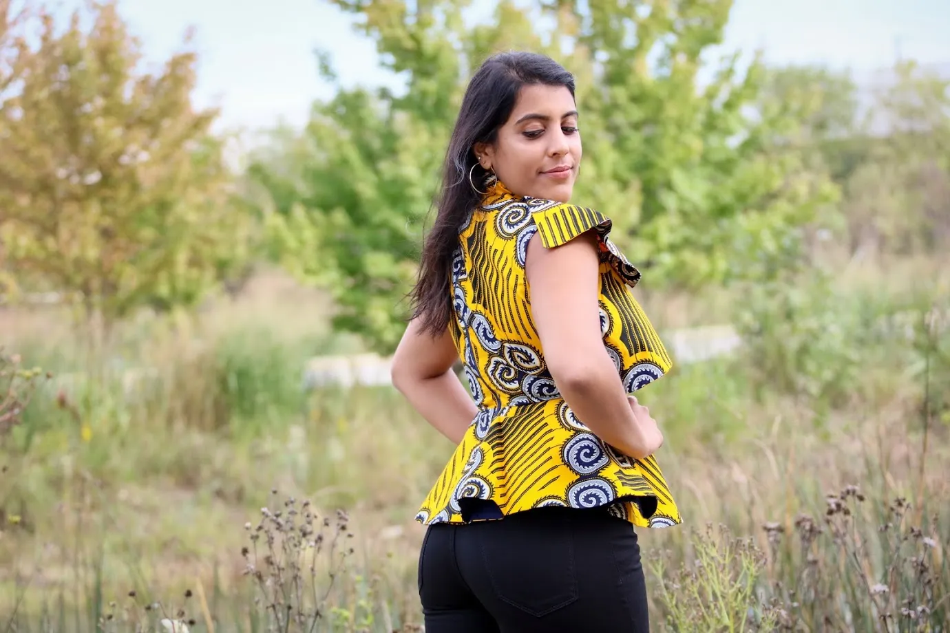 Ikeja Top -High Neck Top in Yellow & Silver