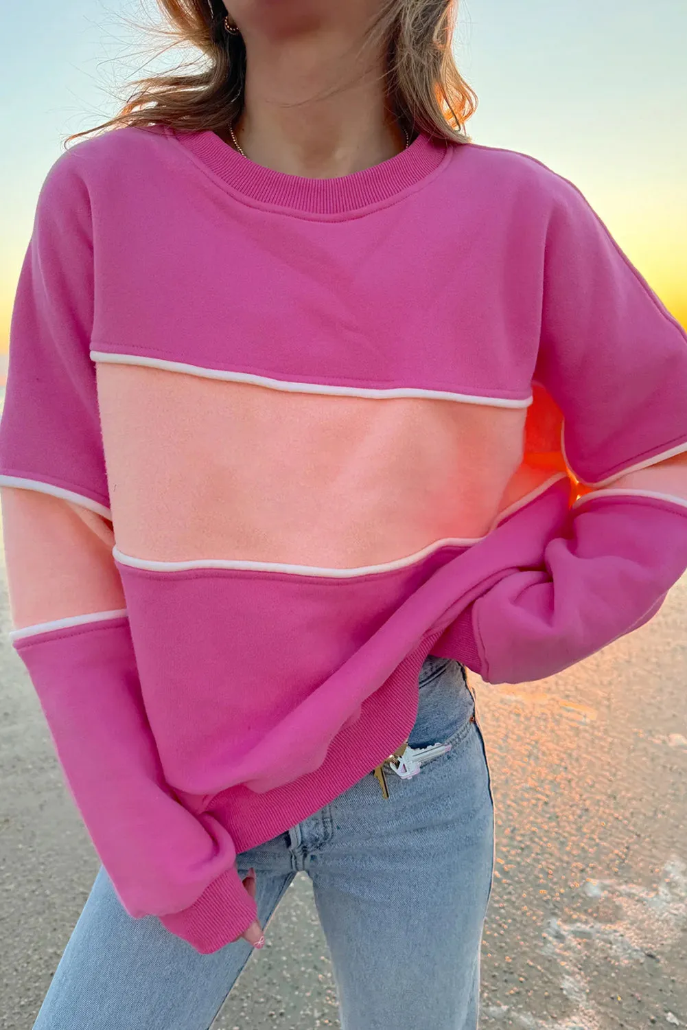KaleaBoutique Colorblock Patchwork Drop Shoulder Ribbed Trim Sweatshirt