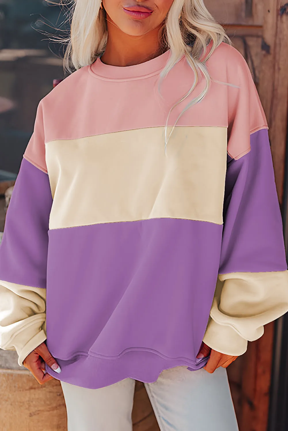 KaleaBoutique Stylish Colorblock Patchwork Drop Shoulder Sweatshirt