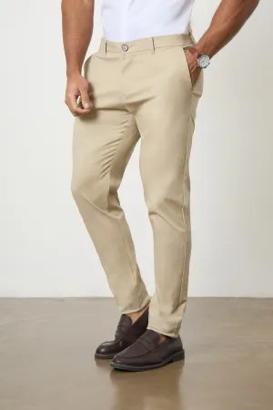 Muscle Fit Cotton Stretch Chino Trouser in Stone