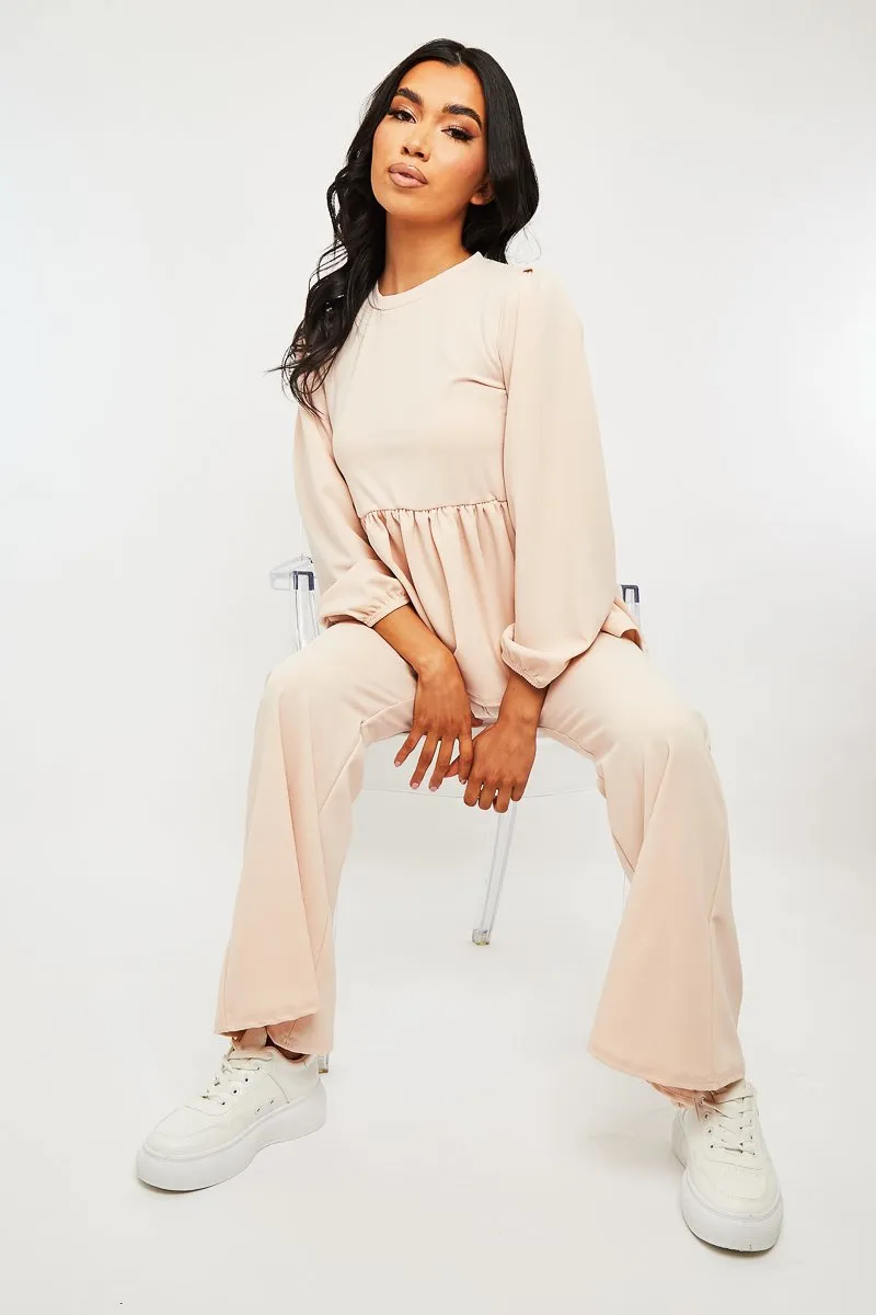 Nude Puff Sleeve Top   Wide Leg Trouser Co-ord - Demri