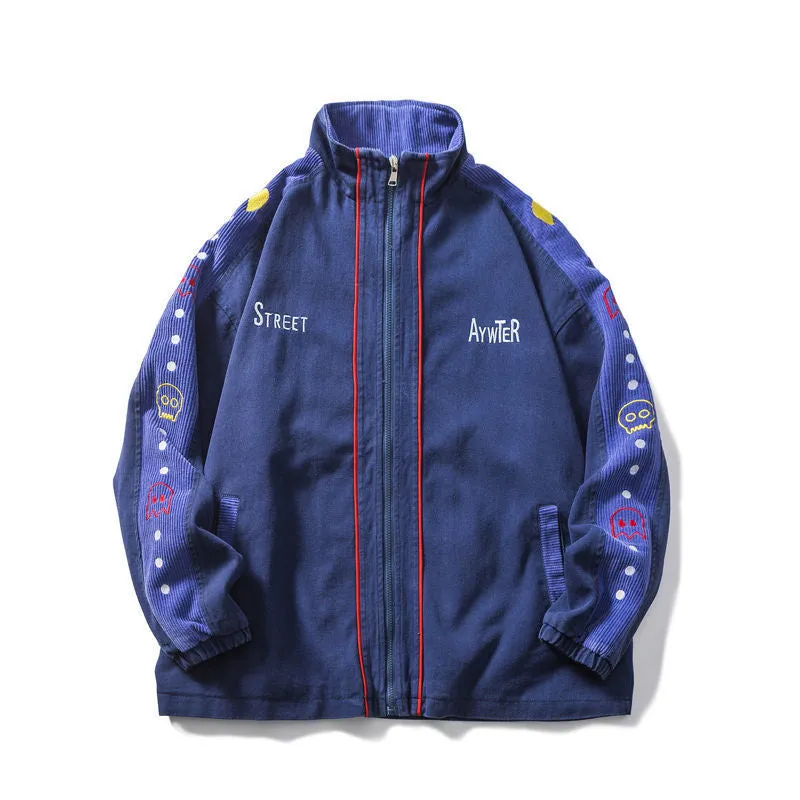 PINK/BLUE HARAJUKU EMBROIDERED CASUAL JACKET UB2807