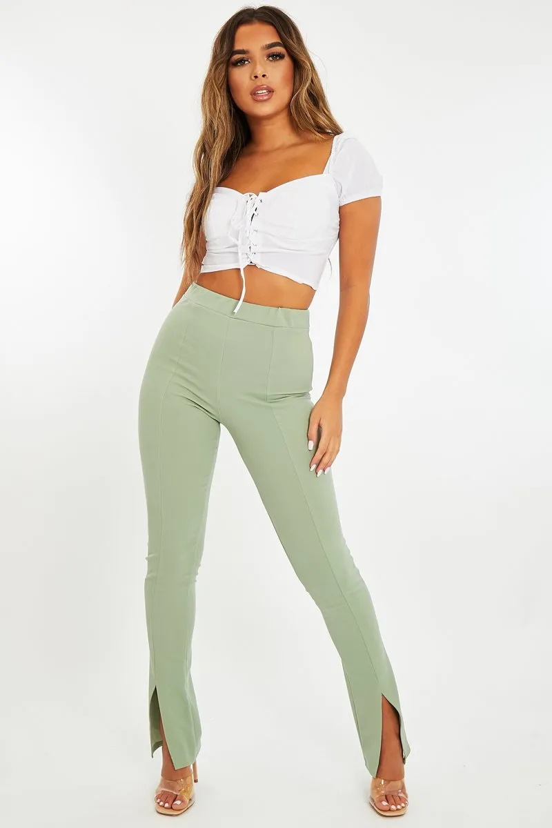 Sage Split Front Flared Trousers - Florie