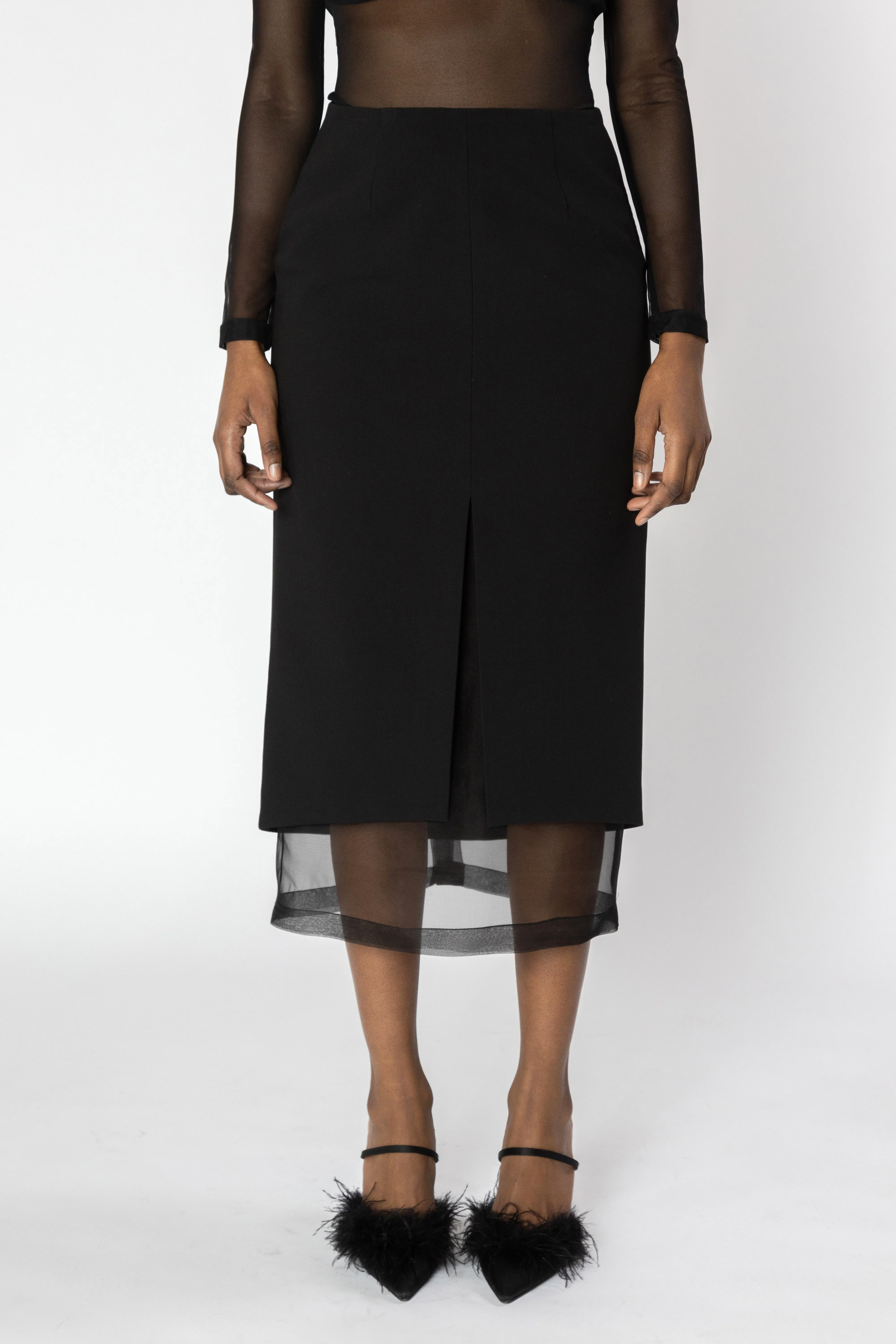 SELINE Black Sheer Panel Skirt