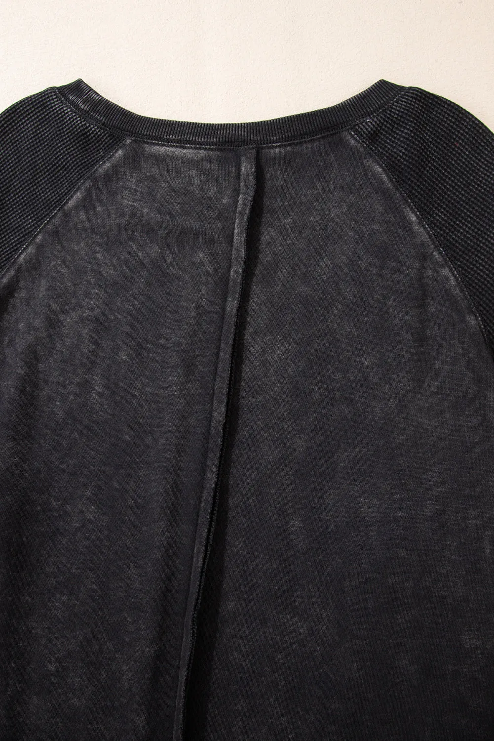 Solid Waffle Knit Sleeve Sweatshirt