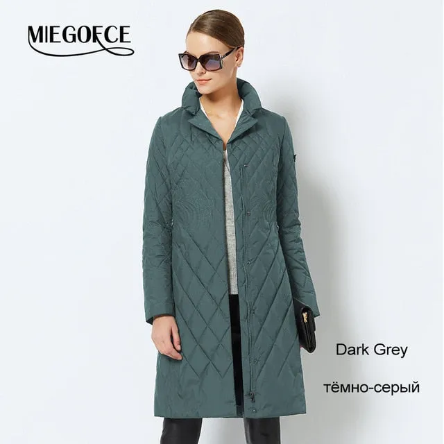 Spring Women's Parka Coat Warm Jacket Women's Thin Cotton Quilted Coat With Standing Collar New Collection Of Designer MIEGOFCE