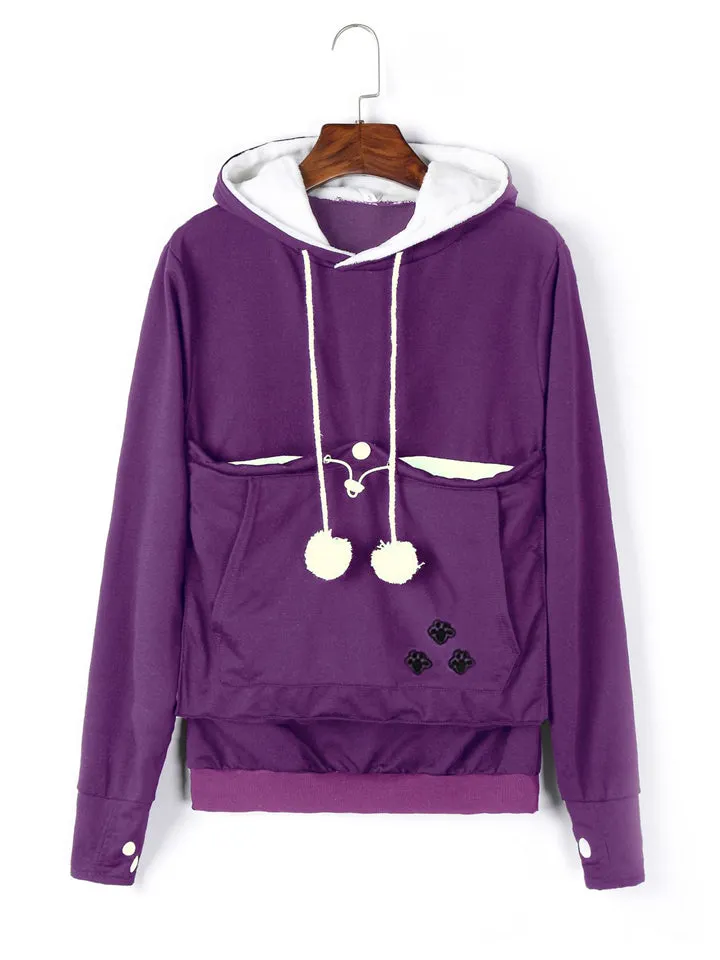 Stylish Cute Cat Paw Printed Ladies Pullover Hoodies