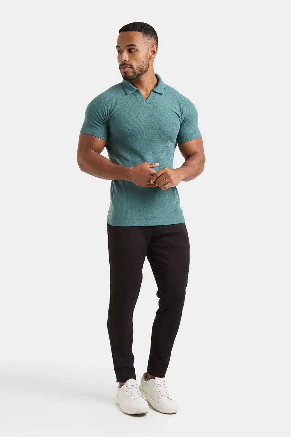 Textured Open Collar Polo Shirt in Kale