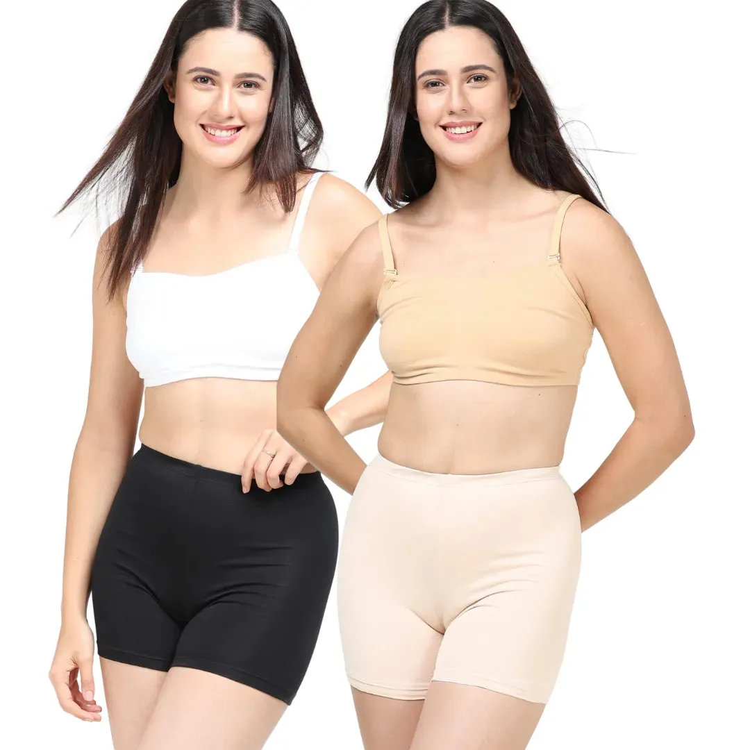 Under Dress Shorts | Full Hip Coverage | Prevents Inner Thigh Chafing | 2 Pack
