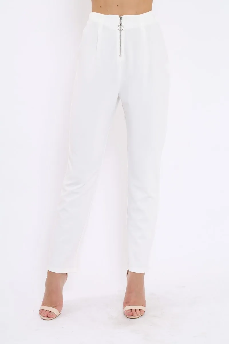White High Waisted Trousers - Zeenia
