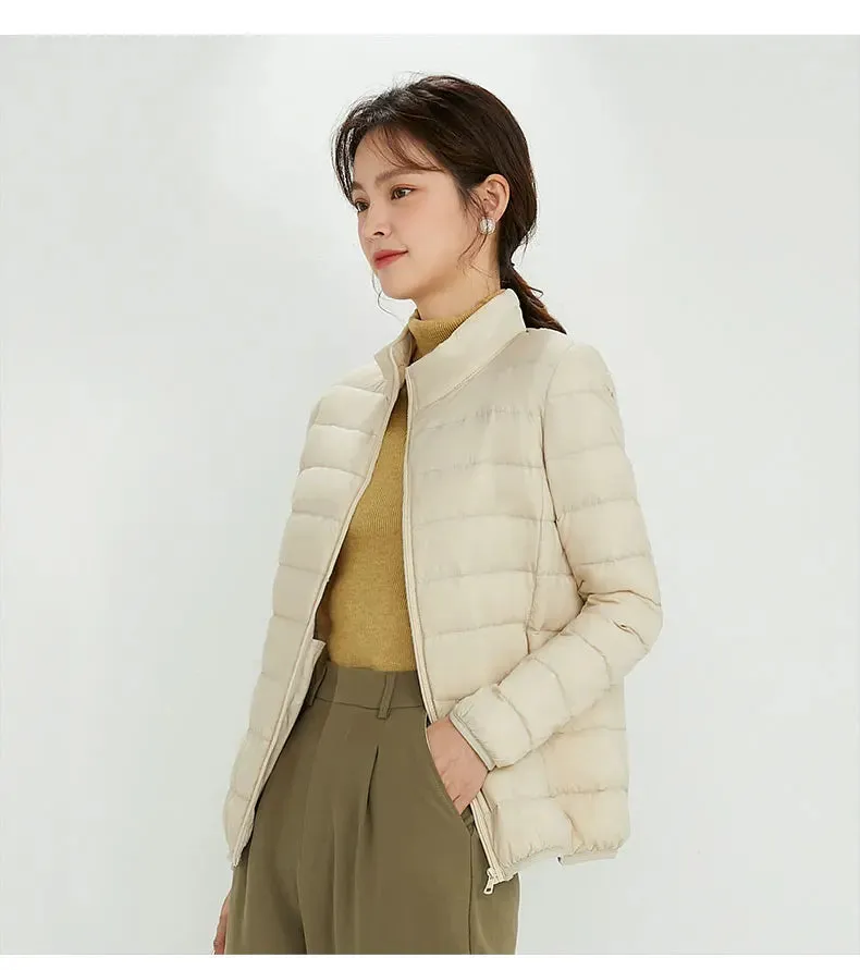 Woman Stand Collar Ultra Light 90% White Duck Down Parka Jackets