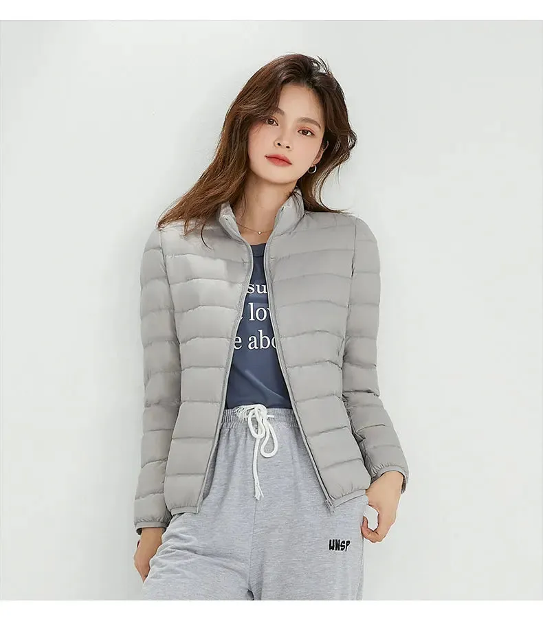Woman Stand Collar Ultra Light 90% White Duck Down Parka Jackets