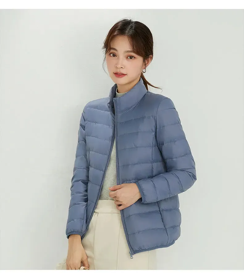Woman Stand Collar Ultra Light 90% White Duck Down Parka Jackets