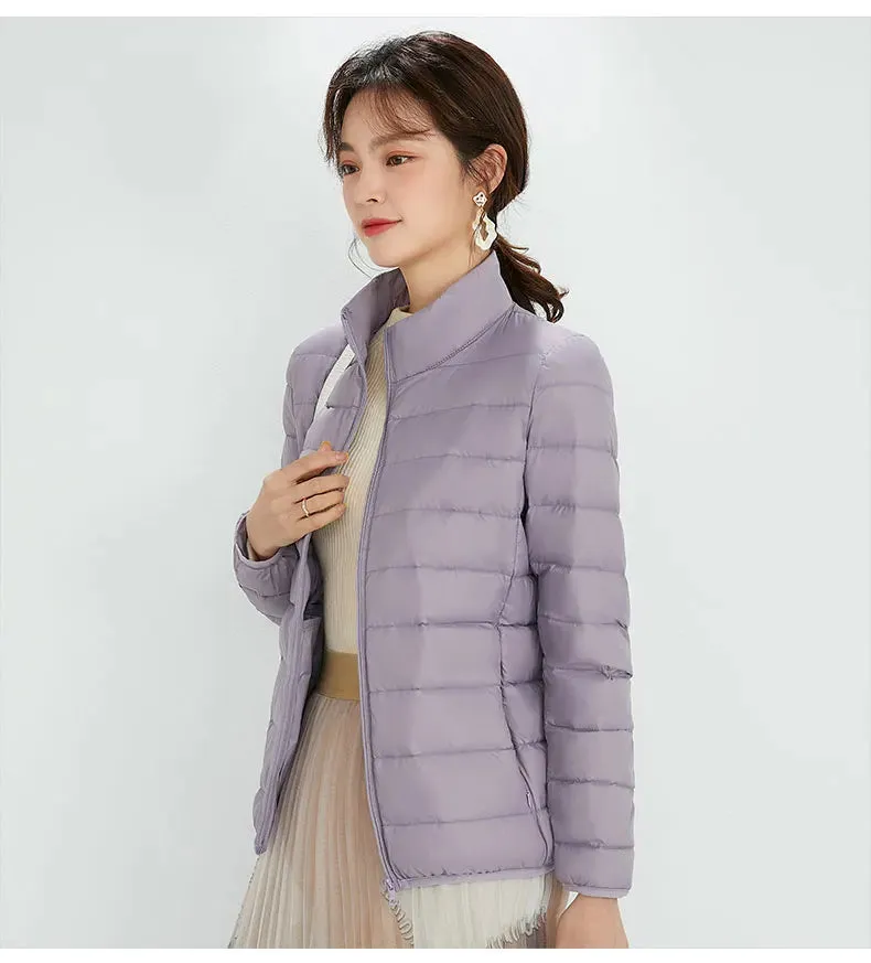 Woman Stand Collar Ultra Light 90% White Duck Down Parka Jackets