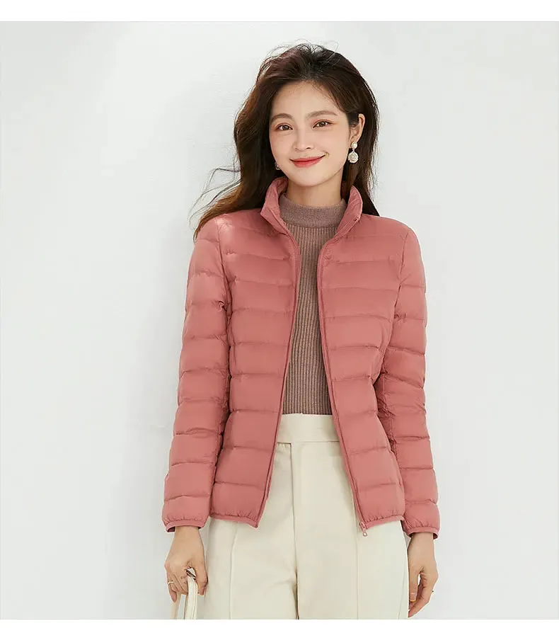 Woman Stand Collar Ultra Light 90% White Duck Down Parka Jackets